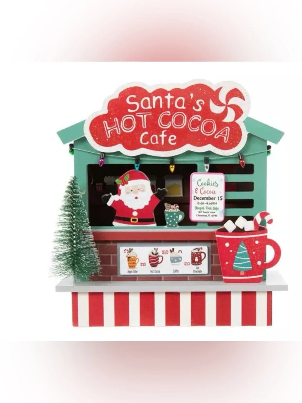 Santa's Hot Cocoa Cafe Light Up Wood Decor